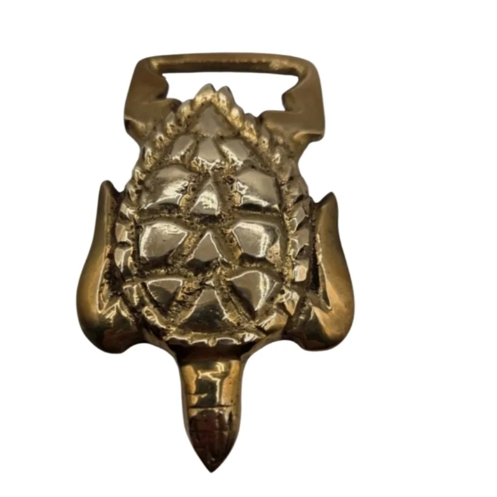 VINTAGE 1970S SOLID BRASS SEA TURTLE BELT BUCKLE HEAVY CAST SCULPTURAL STATEMENT
